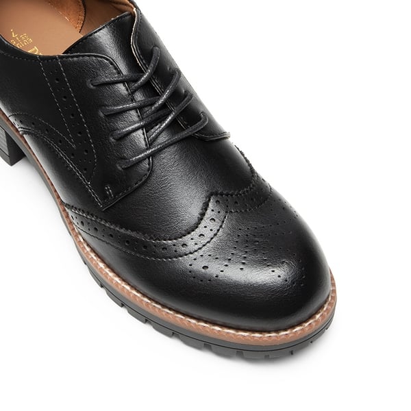 Lace Up Brogue Oxfords - BLACK-PU - 6
